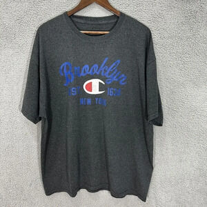 Champion shirt mens large gray logo Brooklyn New York short sleeve casual layers
